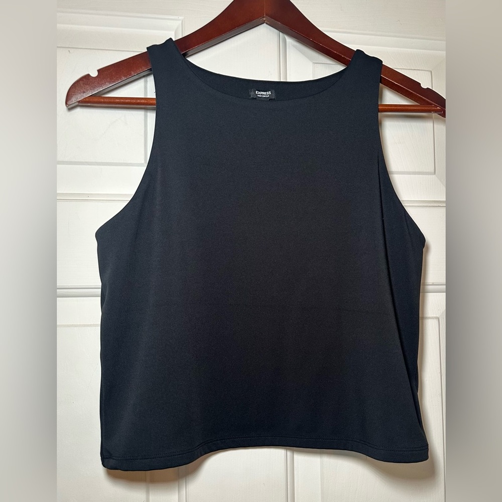 Express‎ Compression Body Contour High Neck Cropped Tank Top Womens Sz L Black.